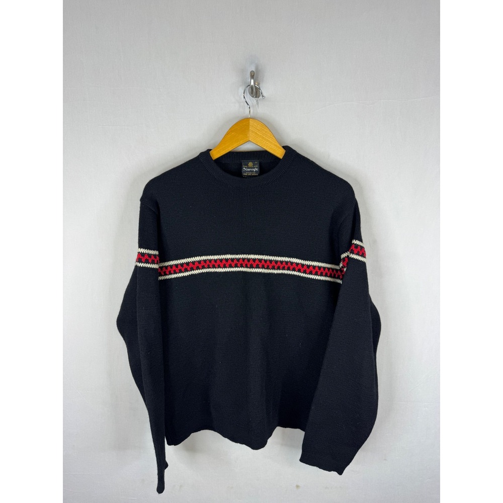 Vintage Norvyk Vintage Virgin Wool Ski Sweater Black Red White Stripe Mens L